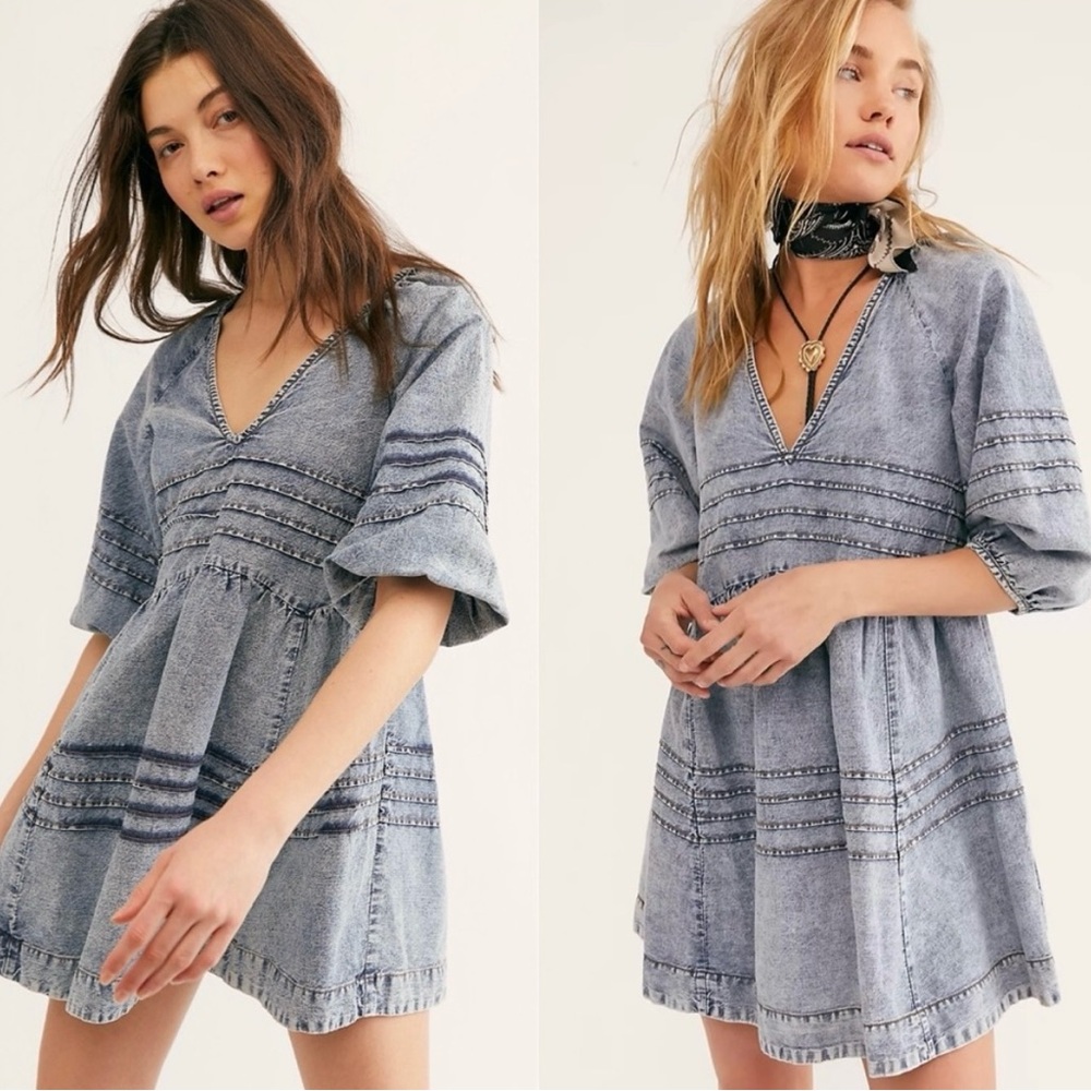 FREE PEOPLE SWEET SURRENDER DENIM MINI DRESS